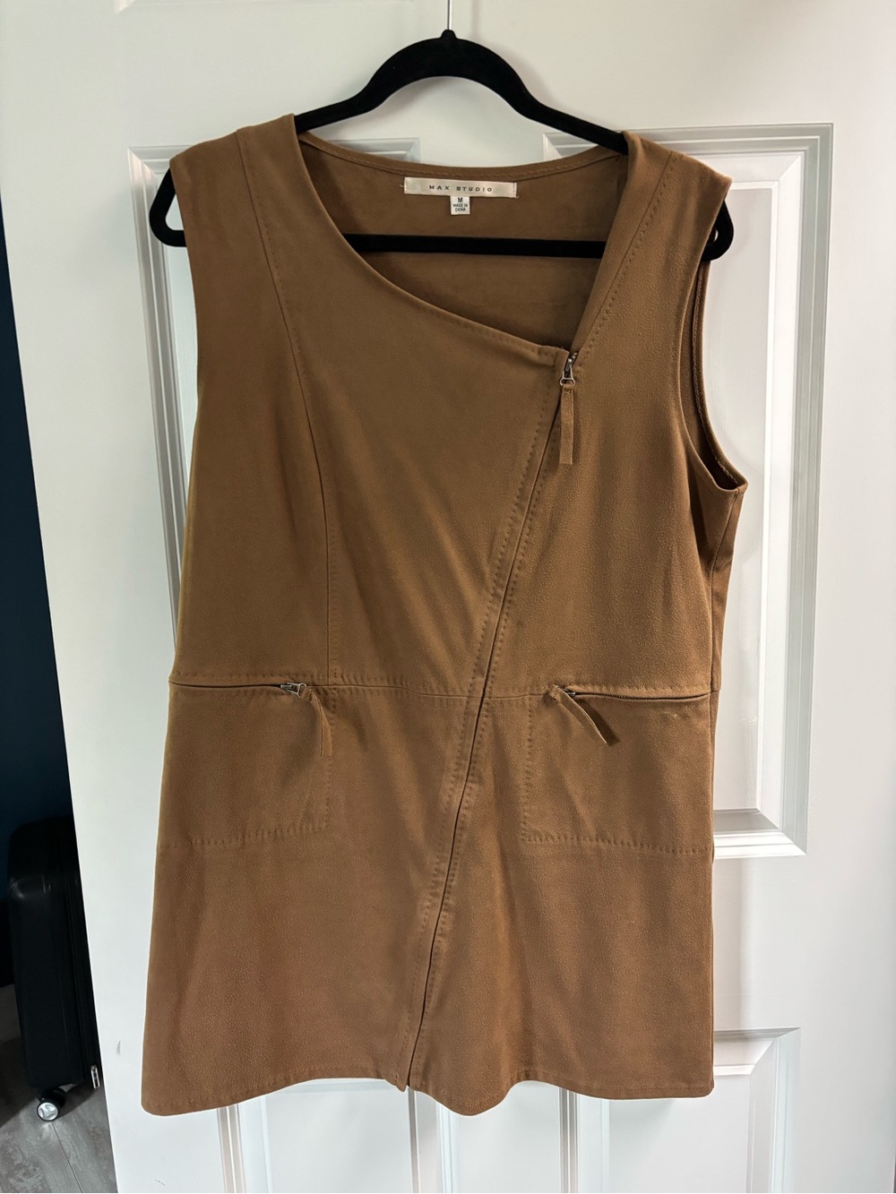 Max Studio Camel Faux Suede Pocket Sleeveless Dress